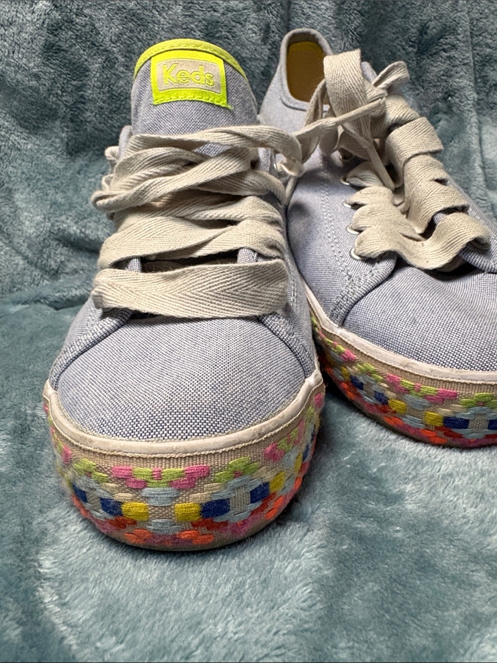 Keds Women's Light Blue Canvas Platform Sneakers with Woven.  size  10